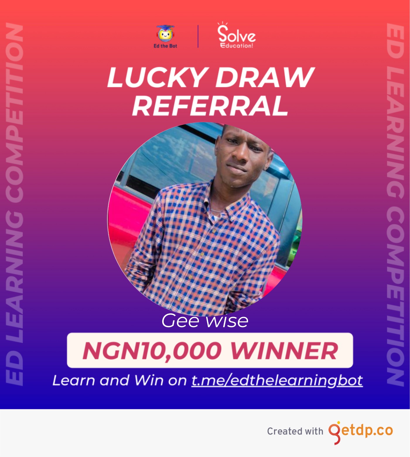 Lucky draw referral on Ed the learning bot